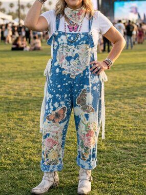 A Rare Bird Butterfly Boho Patchwork Overalls